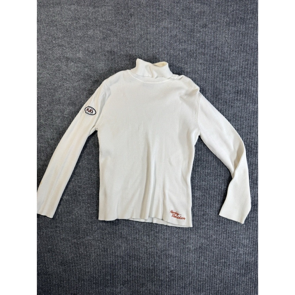 Harley-Davidson Ivory Ribbed Mock Neck Pullover Sweater 1W Women